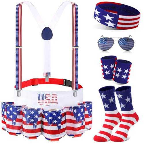 Mepase Patriotisches Biergürtel-Kostüm, USA-Bier-Outfit, Biergürtel für Herren, 4. Juli, Nationalfeiertag im Freien, 6 Stück Mepase Patriotisches Biergürtel-Kostüm, USA-Bier-Outfit, Biergürtel für Herren, 4. Juli, Nationalfeiertag im Freien, 6 Stück von Mepase