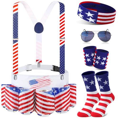Mepase Patriotisches Biergürtel-Kostüm, USA-Gürteltasche, Biergürtel für Herren, 4. Juli, Nationalfeiertag, Outdoor, Flaggenstil, 6 Stück Mepase Patriotisches Biergürtel-Kostüm, USA-Gürteltasche, Biergürtel für Herren, 4. Juli, Nationalfeiertag, Outdoor, Flaggenstil, 6 Stück von Mepase