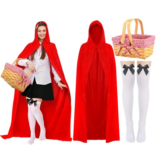 Mepase The Tale of the Red Cloak Cosplay-Kostüme, Gingham-Handkorb, Umhang, Wadensocken für Halloween, Cosplay-Kostüme, 3 Stück von Mepase