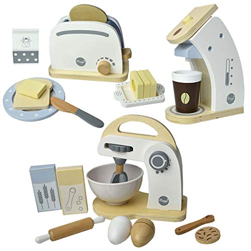 Meppi Haushaltsgeräte-Set Toaster/Kaffeemaschine/Mixer aus Holz für die Kinderküche/Spielküche von Meppi
