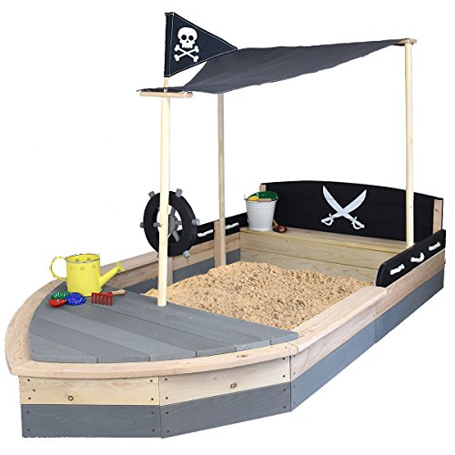 Sun Sandkasten Boot Pirat XXL aus Holz - Sandkiste Schiff für Kinder - Sandbox von Meppi