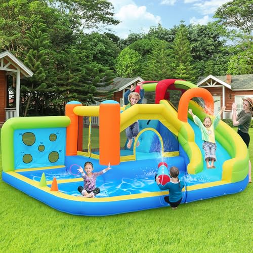 Merax Multifunktionale Hüpfburg für Kinder, Spielplatz für Garten mit Wasserrutsche, Trampolin, Basketballkorb, Kletterwand, für trockene & nasse Nutzung, einfach aufzublasen Merax Multifunktionale Hüpfburg für Kinder, Spielplatz für Garten mit Wasserrutsche, Trampolin, Basketballkorb, Kletterwand, für trockene & nasse Nutzung, einfach aufzublasen von Merax