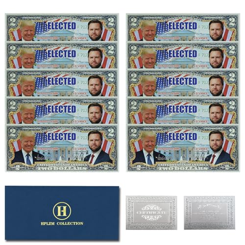 10 x Donald Trump und J.D.VANCE Banknoten, 47. Präsidenten der Vereinigten Staaten, 2 Dollar Geldsammlung aus Kunststoff von Mercollection