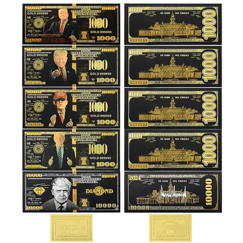 5 Stück/Set US Donald Trump Präsidenten 10.000 Dollar Gold Banknote schwarze Plastikkarte Handwerk Sammlung Urlaub Geschenk von Mercollection