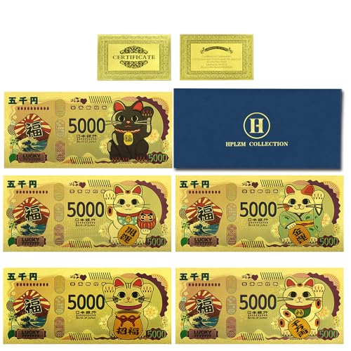5 Stück/Set japanische Glückskatze Maneki Neko Goldene Banknote 5000 Yen Souvenir Kunststoff Geldsammlung Geschenk 5 Stück/Set japanische Glückskatze Maneki Neko Goldene Banknote 5000 Yen Souvenir Kunststoff Geldsammlung Geschenk von Mercollection