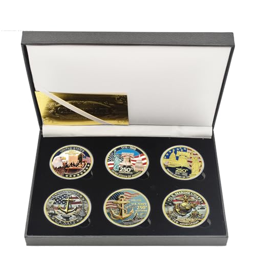 Gedenkmünzen zum 250. Jahrestag der US-Armee und Marine Corps, Militär-Münzen, Sammlerstück, Medaillen, Geschenke (Stil 2–6 Stück), 6 Stück von Mercollection
