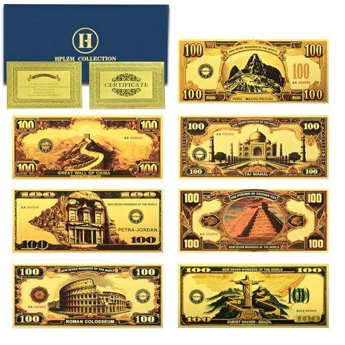Mercollection 7 Stück/Set Sieben Wunder der Welt Goldfolie Banknotenpyramide, Christus ähnlich, Taj Mahal, tolle Mauer, 100 Dollar Geldgeschenk aus Kunststoff Mercollection 7 Stück/Set Sieben Wunder der Welt Goldfolie Banknotenpyramide, Christus ähnlich, Taj Mahal, tolle Mauer, 100 Dollar Geldgeschenk aus Kunststoff von Mercollection
