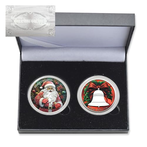 Weihnachtsmann-Gedenkmünzen, Weihnachtsbaumglocken, Bär, Metall, 3D-Handwerk, Herausforderung, Münzen mit Zertifikat und Geschenkbox, Sammlerstücke (Stil 5–2 Stück) von Mercollection