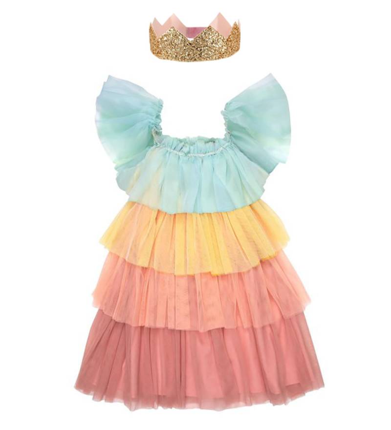 Meri Meri Kostüm - Rainbow Ruffle Princess Dress Aufwärts - Meri Meri - 5-6 Jahre (110-116) - Kostüme von Meri Meri