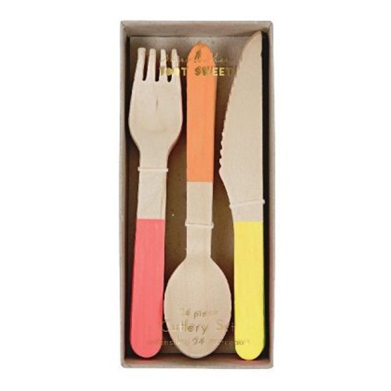 Partybesteck WOODEN CUTLERY 24er-Set aus Holz in natur/bunt von Meri Meri