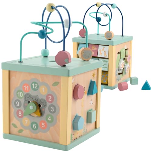 MERKAN, Holz Lernwürfel - Motorikrad, lernt Farben und Formen zu erkennen, Tiernamen und lässt Geschicklichkeit üben, Motorik, Montessori, Kinder, Uhr von Merkan
