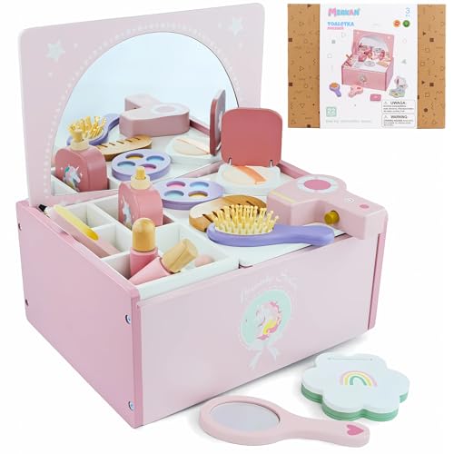MERKAN, Holz Schminktisch für Kinder mit Zubehör, Schminktisch mit Flasche Parfüm, Nagellack, Pudel, Lippenstift, Palette mit Schatten-Imitation, MERKAN, Holz Schminktisch für Kinder mit Zubehör, Schminktisch mit Flasche Parfüm, Nagellack, Pudel, Lippenstift, Palette mit Schatten-Imitation, von Merkan
