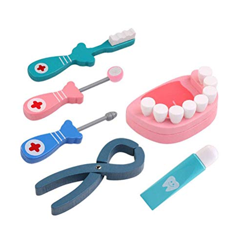Merkts 6-teiliges Holz-Zahnarzt-Spielzeug-Set, Kinder-Simulations-Dental-Werkzeug-Spielzeug, Simulationsarzt-Spielspielzeug von Merkts