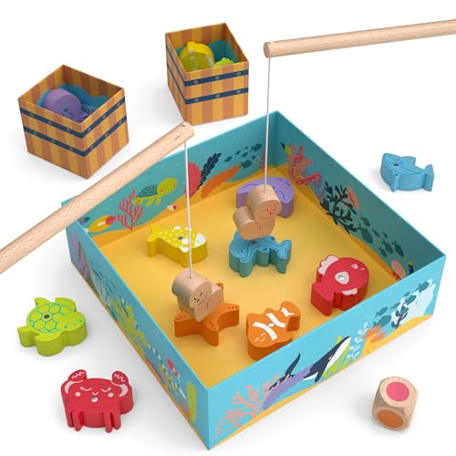 Merle Toys® Angelspiel ab 2 Jahre: Spielzeug ab 2 Jahre 3 4 Jahren, Fische Angeln Magnetspiel aus Holz, Gesellschaftsspiel für Kinder, Geschenk für Mädchen und Jungen, Motorikspielzeug von Merle Toys