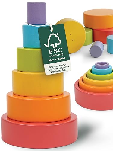 Merle Toys® Stapelbecher Baby Spielzeug, 100% FSC-Zertifiziert, 6X Stapelbecher ab 1 Jahr, Stapelturm Baby Holz, Stapelturm ab 1 Jahr, Stacking Cups, fördert Motorik und Kreativität, 2025 EDT von Merle Toys