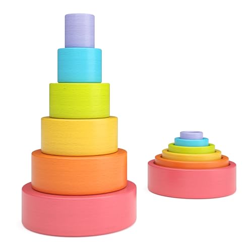 Merle Toys® Stapelbecher Baby: Montessori Spielzeug Baby ab 1 2 Jahren, Holzspielzeug Baby, Motorikspielzeug, Stapelspiel, Stapelturm Baby Holz, Babyspielzeug ab 1 Jahr, Baby Geschenk Junge & Mädchen von Merle Toys