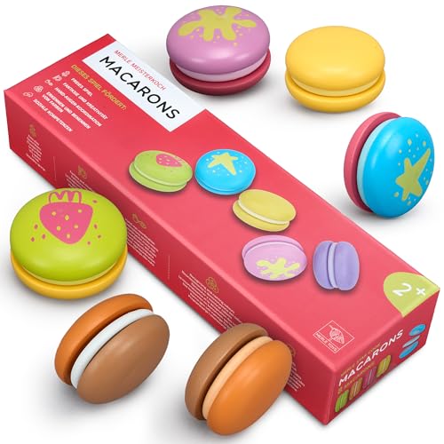 Merle Toys® Kinderküche Zubehör aus Holz: 8 Bunte Macarons mit Klettverschluss für Kinder ab 2 3 4 Jahren, ideal für Spielküche, Kaufladen & Kaufmannsladen von Merle Toys