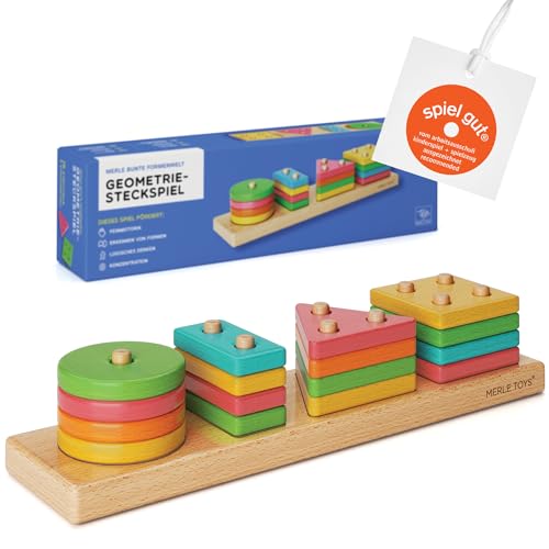 Merle Toys® erstes geometrisches Steckspiel ab 18 Monaten, 2 Jahren, Formen-Sortierspiel aus Holz, Montessori Spielzeug, Kinderspielzeug, Holzspielzeug, Motorikspielzeug, Lernspielzeug von Merle Toys