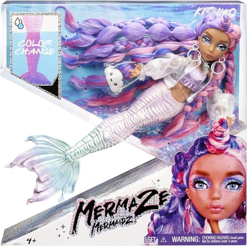 Mermaze Mermaidz MGA Entertainment KISHIKO - Meerjungfrauen Puppe mit Farbwechsel & Pink-Lila Haar - Inklusive Outfit & Zubehör - Voll beweglich - Zum Sammeln - Für Kinder ab 4 Jahren, 581352 von MERMAZE MERMAIDZ