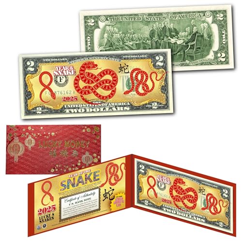Lucky 8-Shaped Snakes 2025 Chinese Lunar New Year of The Snake Unzirkulierter Zwei-Dollar-Schein Sonderedition mit rotem Hartfolien-Display und rotem Umschlag Lucky 8-Shaped Snakes 2025 Chinese Lunar New Year of The Snake Unzirkulierter Zwei-Dollar-Schein Sonderedition mit rotem Hartfolien-Display und rotem Umschlag von Merrick Mint