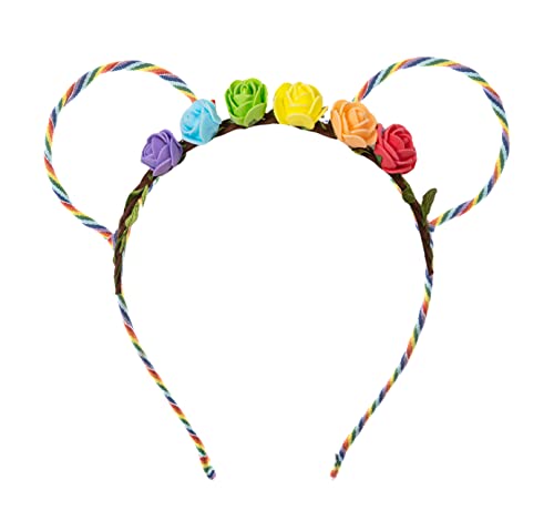 Merroyal Rainbow Mouse Ears Stirnband mit Blumenkrone, LGBTQ Pride Festival Zubehör, Mehrfarbig von Merroyal