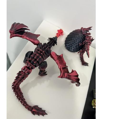 3D Drachenei mit Drache, 3D Drachenjunges im Ei, Drachen Figuren Spielzeug (Feuerspeiende Form), 3D Drache Vater und Sohn, Kreative Spielzeug Geschenk und Deko (Schwarz-Rot) von Merrwon