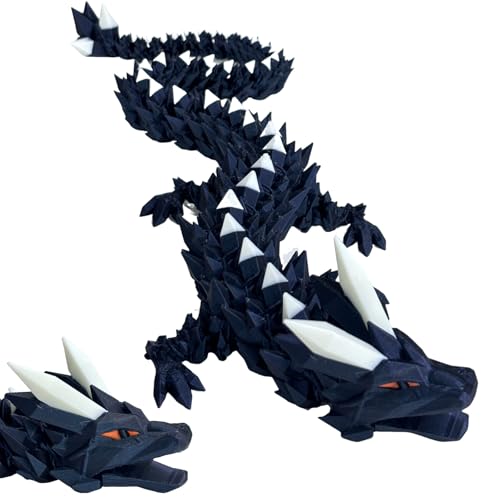 3D Gedrucktes Drache, 60CM Drachen Spielzeug mit Augen, Geheimnisvolle Realistische Drachen Figuren, Ewegliche Gelenke Kristall Drachen Deko Schreibtischspielzeug (Rückstich-Leuchtender Drache) von Merrwon