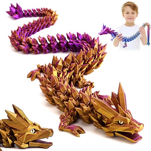3D Gedrucktes Drache, 60CM Drachen Spielzeug mit Augen, Geheimnisvolle Realistische Drachen Figuren, Ewegliche Gelenke Kristall Drachen Deko Schreibtischspielzeug (Geheimnisvoller Farbverlaufsdrache) von Merrwon
