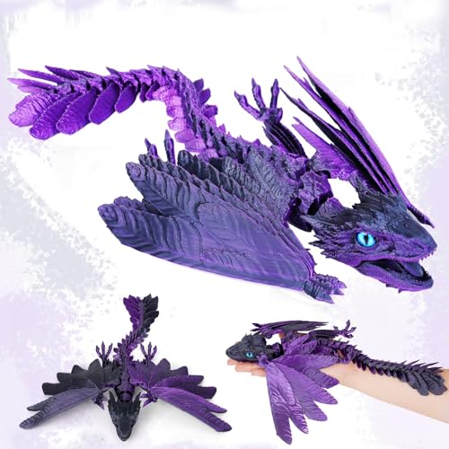 3D Gedrucktes Drache mit Flügeln, 30CM Fliegender Drachen Spielzeug mit Augen und beweglichem Mund, Gelenke Kristall Drachen, Geheimnisvolle Realistische Drachen Figuren (Gefiederter Wyvern Drache-C) von Merrwon