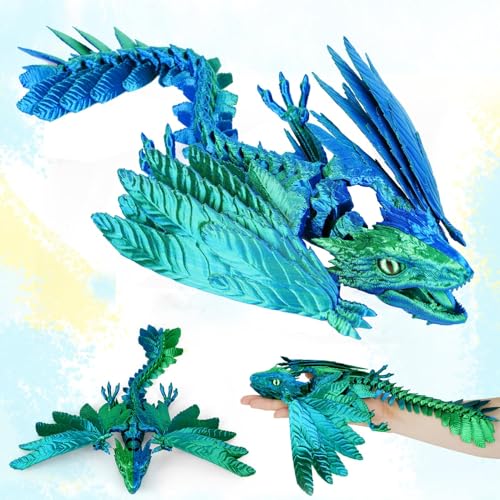 3D Gedrucktes Drache mit Flügeln, 30CM Fliegender Drachen Spielzeug mit Augen und beweglichem Mund, Gelenke Kristall Drachen, Geheimnisvolle Realistische Drachen Figuren (Gefiederter Wyvern Drache-B) von Merrwon