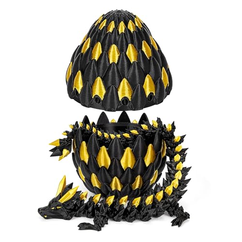 Merrwon 3D-Gedruckter Drache (28,5 cm) mit Drachenei – Kreatives Spielzeug, Geschenk und Deko, Schwarzgold von Merrwon