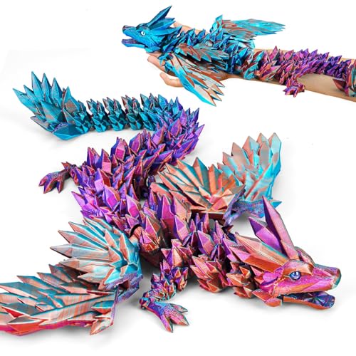 Merrwon 3D Gedrucktes Drache, 45CM Drachen Spielzeug mit Augen, Geheimnisvolle Realistische Drachen Figuren, Ewegliche Gelenke Kristall Drachen Deko (Magischer Farbverlaufsdrache mit Flügeln) von Merrwon