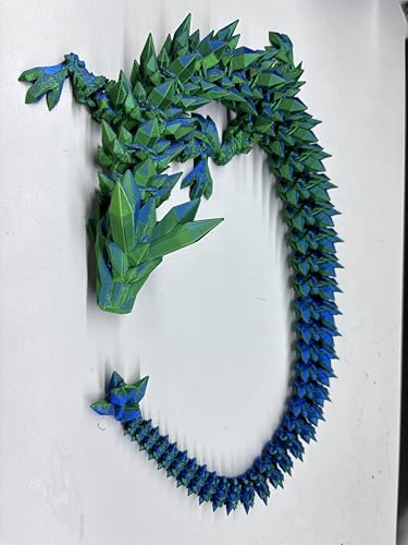 Merrwon 3D Gedrucktes Drache, 60CM Drachen Spielzeug mit Augen, Geheimnisvolle Realistische Drachen Figuren, Ewegliche Gelenke Kristall Drachen Deko (Mystischer Blau-Grün Drache) von Merrwon