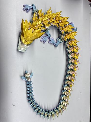 Merrwon 3D Gedrucktes Drache, 60CM Drachen Spielzeug mit Augen, Geheimnisvolle Realistische Drachen Figuren, Ewegliche Gelenke Kristall Drachen Deko (Mystischer Gold-Rainbogen Drache) von Merrwon
