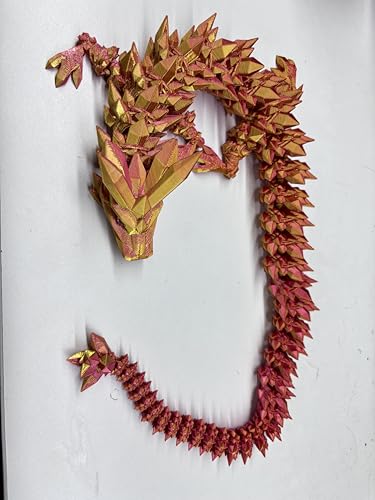 Merrwon 3D Gedrucktes Drache, 60CM Drachen Spielzeug mit Augen, Geheimnisvolle Realistische Drachen Figuren, Ewegliche Gelenke Kristall Drachen Deko (Mystischer Rot-Gold Drache) von Merrwon