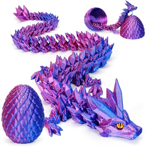 Merrwon 3D Magnetische Drachenei mit Drache, Magnetische Drache im Ei mit Augen, Ewegliche Gelenke Kristall Magnetische Drache mit Drachenei, Überraschungs Magnetische Drachenei Figuren (Lila-A) von Merrwon