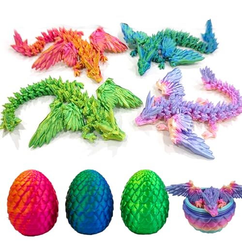 Merrwon 4er Set 3D-Gedruckte Magnetische Flugdrachen mit Drachenei – 3D Drache mit Flügeln im Ei, Kreatives Spielzeug, Geschenk & Deko (B) von Merrwon