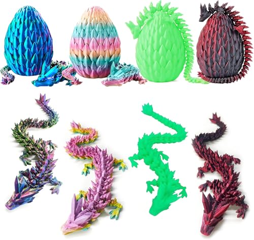 Merrwon 4er Set Miniatur 3D Drache im Ei, 3D Gedrucktes Drachenei mit Drache, Ewegliche Gelenke Kristall Drache mit Drachenei, Drachen Spielzeug–Bunte Designs für Ostergeschenk (4 Farben, 4 Drachen-A) von Merrwon
