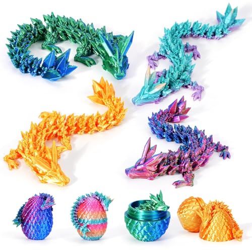 Merrwon 4er Set Miniatur 3D Drache im Ei, 3D Gedrucktes Drachenei mit Drache, Ewegliche Gelenke Kristall Drache mit Drachenei, Drachen Spielzeug–Bunte Designs für Ostergeschenk (4 Farben, 4 Drachen-H) von Merrwon