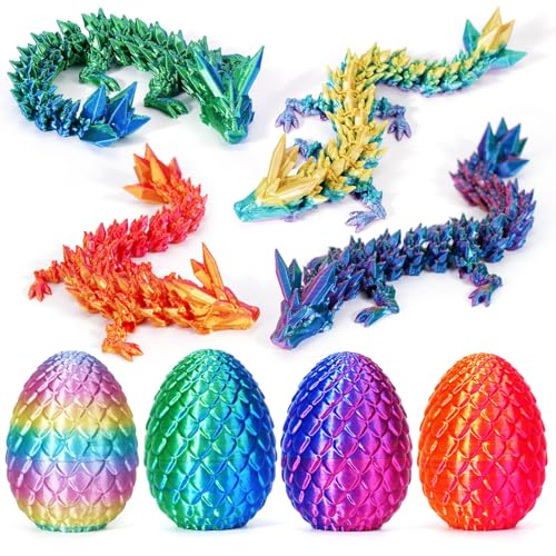 Merrwon 4er Set Miniatur 3D Drache im Ei, 3D Gedrucktes Drachenei mit Drache, Ewegliche Gelenke Kristall Drache mit Drachenei, Drachen Spielzeug–Bunte Designs für Ostergeschenk (4 Farben, 4 Drachen-E) von Merrwon