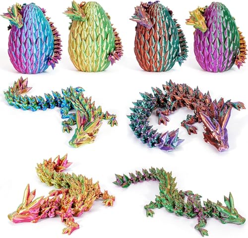 Merrwon 4er Set Miniatur 3D Drache im Ei, 3D Gedrucktes Drachenei mit Drache, Ewegliche Gelenke Kristall Drache mit Drachenei, Drachen Spielzeug–Bunte Designs für Ostergeschenk (4 Farben, 4 Drachen-B) von Merrwon