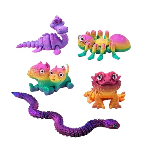 Merrwon 3D-gedruckte Magische Tiere, 5 Stück Set – Höllenhund, Schlange, Spinne, Wassermonster, Echse, Kreatives Spielzeug, Geschenk für Mädchen und Jungen, Deko (A) von Merrwon