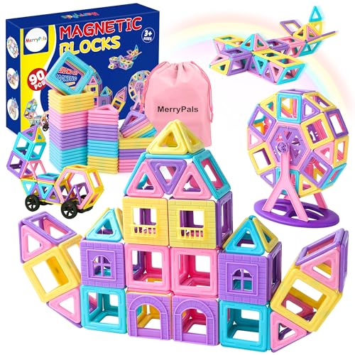 Magnetische Bausteine 90 Teile Magnetbausteine Magnet Spielzeug Magnetspiele Montessori Magnetische Blöcke Bauspielzeug Magnet Spielzeug Kinder für Jungen und Mädchen Geschenk ab 3 4 5 6 7 8 Jahren von MerryPals