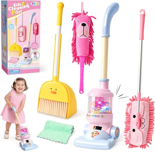 Merrymint Wildtiere Putzset für Kinder, Reiniungs Set mit Kinder Staubsauger & Staubwedel & Wischmop & Kinderbesen & Waschlappen, Rollenspiele Spielzeug Geschenke für Mädchen Jungen ab 3 4 5 6 Jahre von Merrymint
