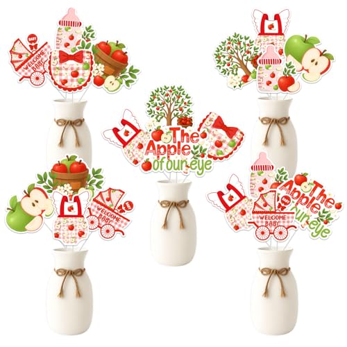 24pcs Apple Centerpieces Sticks Apple of Our Eye Baby Dusche Dekorationen Herbst Apple Tisch Centerpieces Doppelseitig Drucken für Frauen Frucht Thema Baby Dusche Dekorationen Party Supplies von Merrystorm