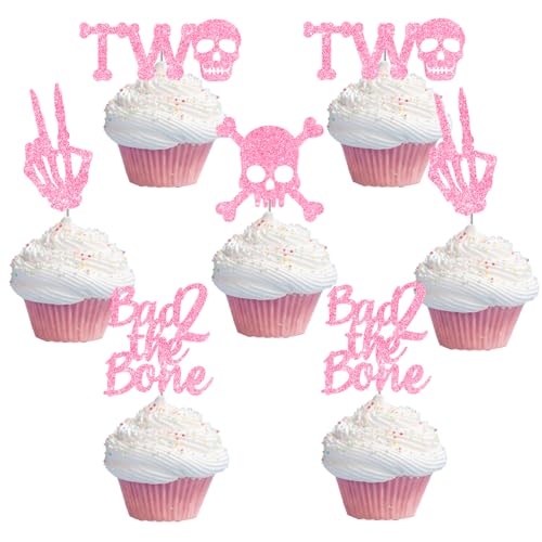 Bad Two the Bone Cupcake-Topper, 36 Stück, rosa Glitzer, Cupcake-Topper zum 2. Geburtstag, Party-Dekoration für Babyparty, zweites Geburtstag, Party-Kuchendekorationen Bad Two the Bone Cupcake-Topper, 36 Stück, rosa Glitzer, Cupcake-Topper zum 2. Geburtstag, Party-Dekoration für Babyparty, zweites Geburtstag, Party-Kuchendekorationen von Merrystorm