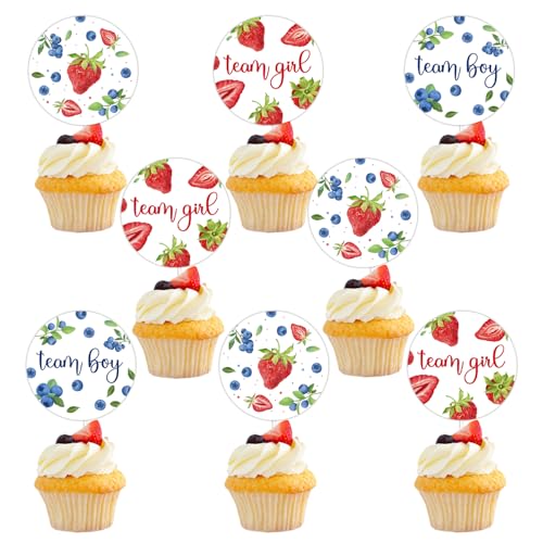 Berry Sweet Cupcake-Topper für Babyparty, Motiv: Blaubeere, Erdbeere, Babyparty, Cupcake-Topper, Beeren-Team-Mädchen, Team-Jungen, Geschlecht, Revea-Dekorationen für Baby, Mädchen, Jungen, Geschlecht, von Merrystorm
