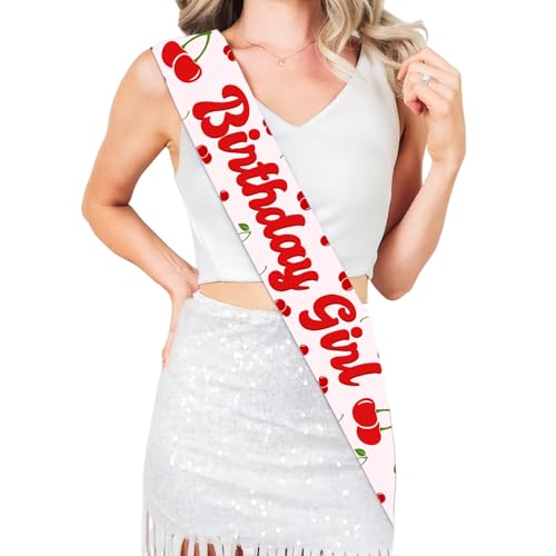 Cherry Birthday Sash, Cherry Birthday Party Decorations Cherry on Top Birthday Decor Cherry Sweet Birthday Girl Sash for Girls Berry Fruit Birthday Party Supplies von Merrystorm