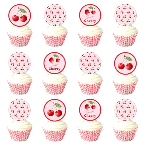 Cupcake-Topper, Kirsch-Motiv, süße Babyparty, Dekoration, Kirsche auf der Oberseite, Kuchendekoration, doppelseitiger Druck für Mädchen, Obst-Thema, Babyparty, Brautparty, Geburtstagsparty, 36 Stück Cupcake-Topper, Kirsch-Motiv, süße Babyparty, Dekoration, Kirsche auf der Oberseite, Kuchendekoration, doppelseitiger Druck für Mädchen, Obst-Thema, Babyparty, Brautparty, Geburtstagsparty, 36 Stück von Merrystorm