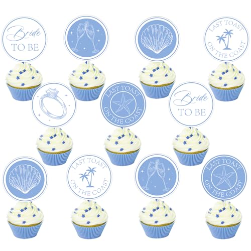 Cupcake-Topper "Last Toast on the Coast" für Junggesellinnenabschiede, nautische Brautparty, Kuchendekorationen für Retro, Sommer, Strand, Junggesellinnenabschied, Hochzeit, Partyzubehör, 36 Stück Cupcake-Topper "Last Toast on the Coast" für Junggesellinnenabschiede, nautische Brautparty, Kuchendekorationen für Retro, Sommer, Strand, Junggesellinnenabschied, Hochzeit, Partyzubehör, 36 Stück von Merrystorm